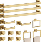15-Piece Brushed Gold Bathroom Accessories Set – 23.6" Towel Bar, Towel Ring, Toilet Paper Holder & Hooks, Wall Mounted Bathroom Hardware, Rust & Corrosion-Resistant, Ideal for Modern Bathrooms