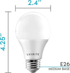 LUXRITE A19 LED Bulb 60W Equivalent, 3000K Soft White, 800 Lumens, Dimmable Standard LED Light Bulbs 9W, Enclosed Fixture Rated, Energy Star, E26 Medium Base - Indoor and Outdoor (24-Pack)