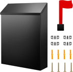 Tandefio 1 Pcs Wall Mount Mailbox with Red Mailbox Flag Reflective Sticker Keys Outdoor Steel Rustproof Lock Post Boxes Outdoor, 11.4 x 8.7 x 2.6 Inches, Black