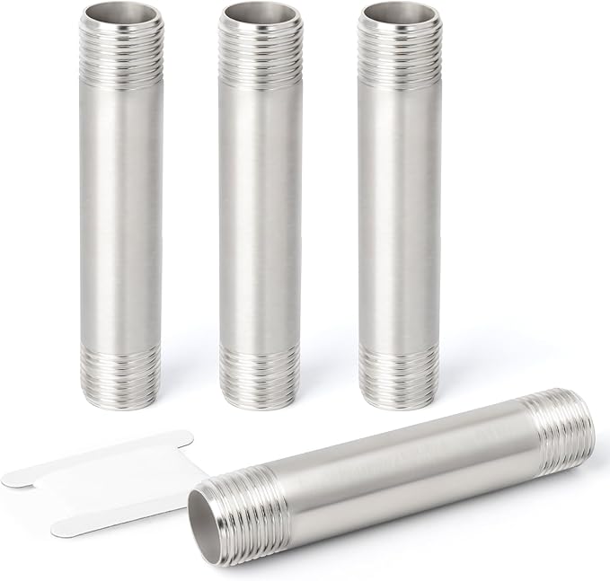 TAISHER 4PCS Stainless Steel Pipe Fittings, 3/4" NPT x 3/4" NPT Male Threaded, 4" Length Nipple Cast Pipe