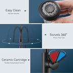 FORIOUS Black LED Kitchen Faucet with Pull Down Sprayer, High Arc Single Handle Modern Stainless Steel Sink Faucet with Temperature Digital Display, Suitable for Farmhouse Camper Rv Bar