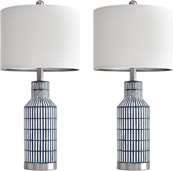 25" Modern Ceramic Lamps Single Table Lamp for Living Room Bedroom Farmhouse Nightstand Bedside Lamps