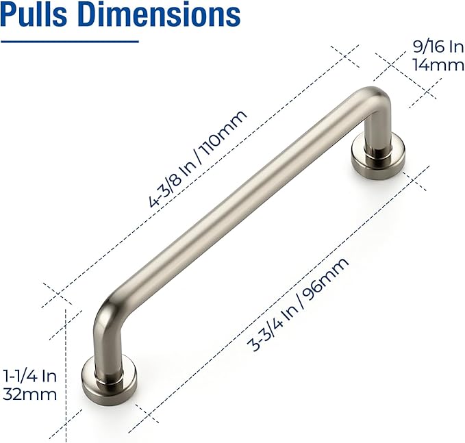 JOY DECOR Cabinet Pulls – 3-3/4 Inch Hole Center, Brushed Nickel, 10 Pack, Zinc Alloy Cabinet Handles for Drawers & Cupboard – Vintage Style Hardware for Kitchen, Bathroom, Dresser, Furniture Makeover