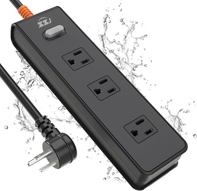 Outdoor Power Strip Weatherproof, IPX6 Waterproof Surge Protector with 3 Wide Outlets, 1875W/15A Overload Protection Switch, 6FT Extension Cord, Wall Mountable for Indoor Outdoor, UL FCC Listed