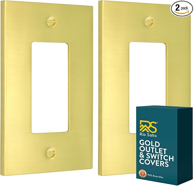 Rio Salto Modern Metal Vibrant Yellow Gold Wall Outlet Cover or Light Switch Cover Rocker Decora Electrical Switch Covers Decorator Plug Wall Plate Electric MIDSIZE Receptacle (Rocker, 1-Gang, 2-Pack)