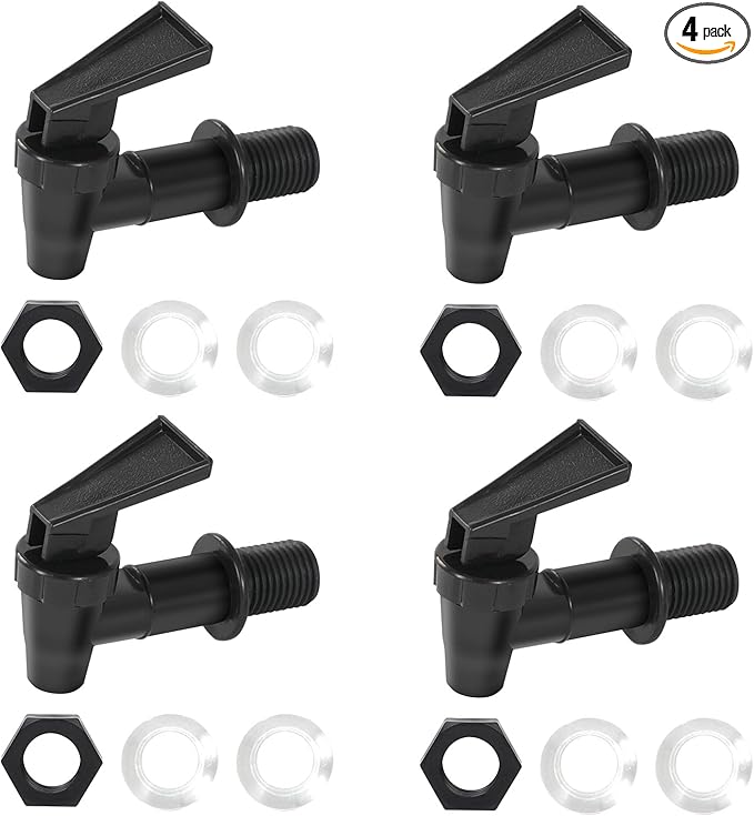 4 PCS Replacement Cooler Faucet Spigot, Leakproof Plastic Tap Set for Beverage Dispensers, Water Coolers & Jug, Black Multi-Use Water Spigot