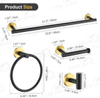 TQKAG Black and Gold Bathroom Hardware Accessories Set 10-Pieces, Premium SUS304 Stainless Steel Bathroom Towel Bar Holder Set 23.6 Inch Round Towel Racks for Bathroom Wall Mounted