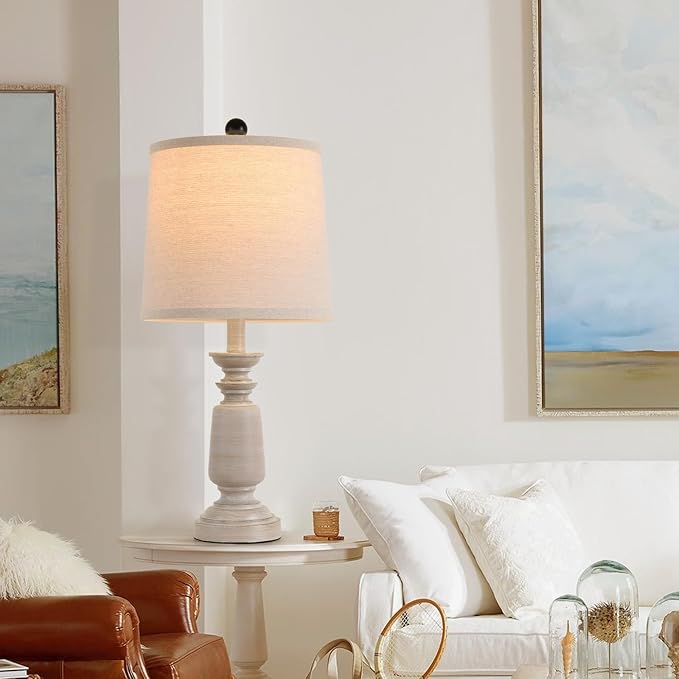 Terpsichore Lamps Set of 2 Modern Farmhouse Table Lamp Bedside Reading Lights Living Room End Lamps Bedroom Night Light,High 22.5 Inch,Light Wood Grain,with Fabric Lamp Shade,Bulb Not Included