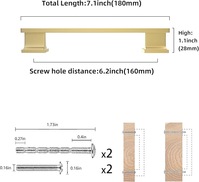 COTYKILEY 10 Pack 6-1/4 Inch(160mm) Brushed Gold Cabinet Handles Gold Kitchen Cabinet Pulls Cabinet Door Handles Kitchen Cabinet Hardware