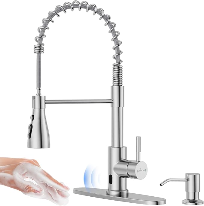 APPASO Touchless Kitchen Faucet, 3 Modes Smart Motion Sensor Kitchen Faucet with Pull Down Sprayer, Brushed Nickel Activated Faucet for Kitchen Sink with Soap Dispenser