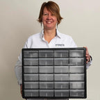 Akro-Mils 24-Drawer Plastic Drawer Storage Cabinet for Garage Organization, Bead Organizer, Building Bricks Storage, Teacher Toolbox, Makeup Organizer, 20" W x 6" D x 16" H, 10124 Red