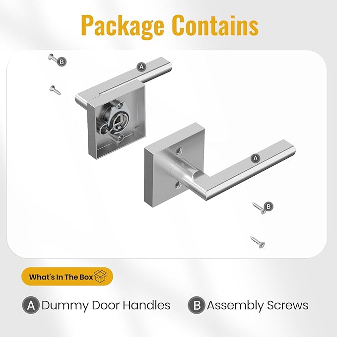 HOSOM Dummy Door Handles, Heavy Duty Decorative Single Side Non-Turning Square Lever Set for Closet, Easy Installation, Pull Only, Satin Nickel, 2 Pack