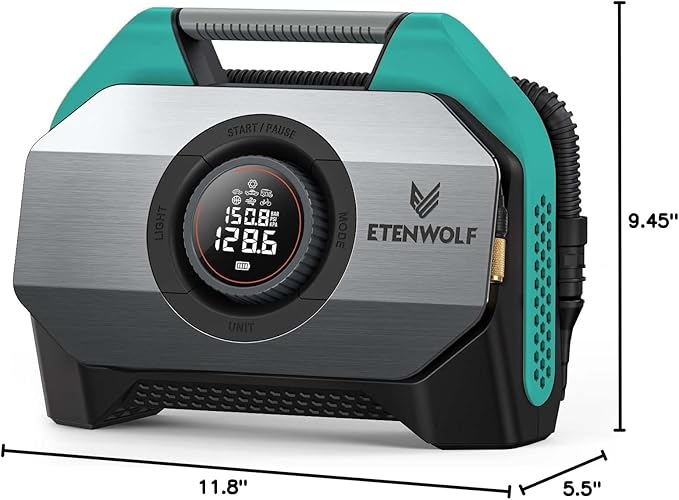ETENWOLF Vortex S6 Tire Inflator Portable Air Compressor for Heavy-Duty Vehicles, Cordless Air Pump for Car & Inflatables with 19200 mAh Battery, 100% Duty Cycle & Dual Cylinder Bike Pump, Dark Cyan