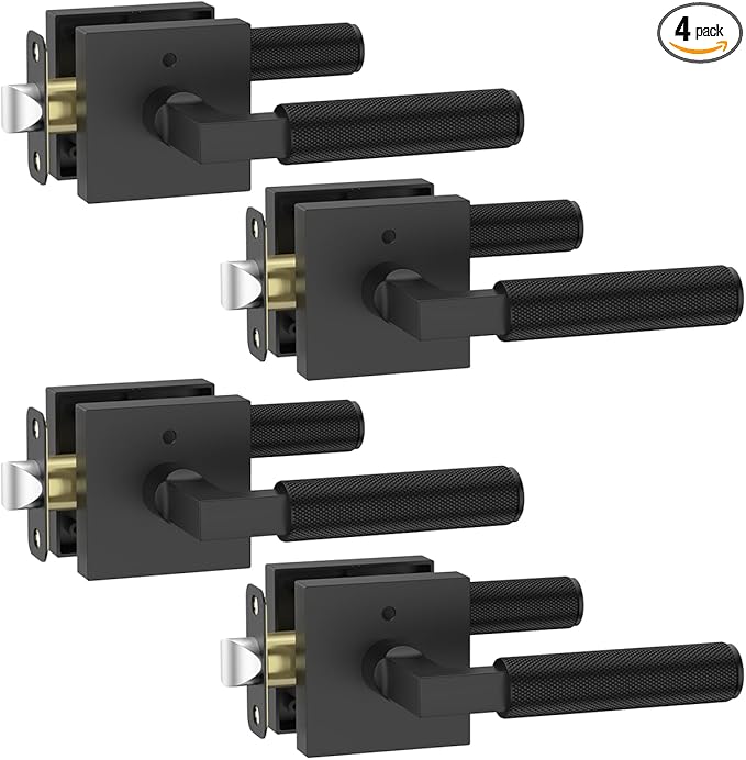 Asidrama 4 Pack Black Privacy Door Handles, Door Lever with Door Knobs Indoor for Bedroom or Bathroom, Heavy Duty Door Handles Interior with Locks for Left Right Sided Doors