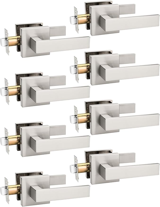 8 Pack Brushed Nickel Passage Door Levers Interior Door Handles, Heavy Duty Closet Hallway Door Handle Sets