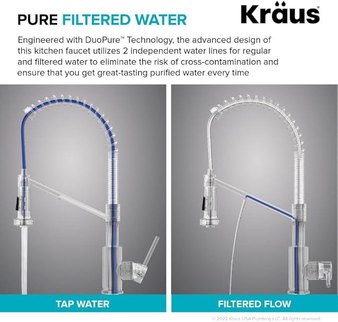 KRAUS Bolden 2-in-1 Commercial Style Pull Down Single Handle Water Filter Kitchen Faucet for Reverse Osmosis or Water Filtration System in Spot-Free Stainless Steel/Matte Black, KFF-1610SFSMB