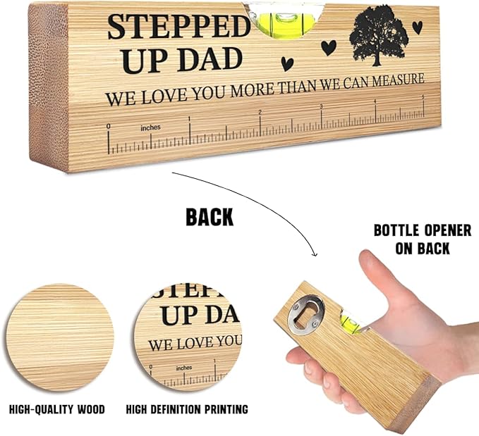 Steppedup Dad Birthday Gifts from Daughter Son Wife Ideal Christmas Tool Gifts for Dad Father Daddy Step Bonus New Dads Spirit Level Bottle Opener Present for Birthday Fathers Day