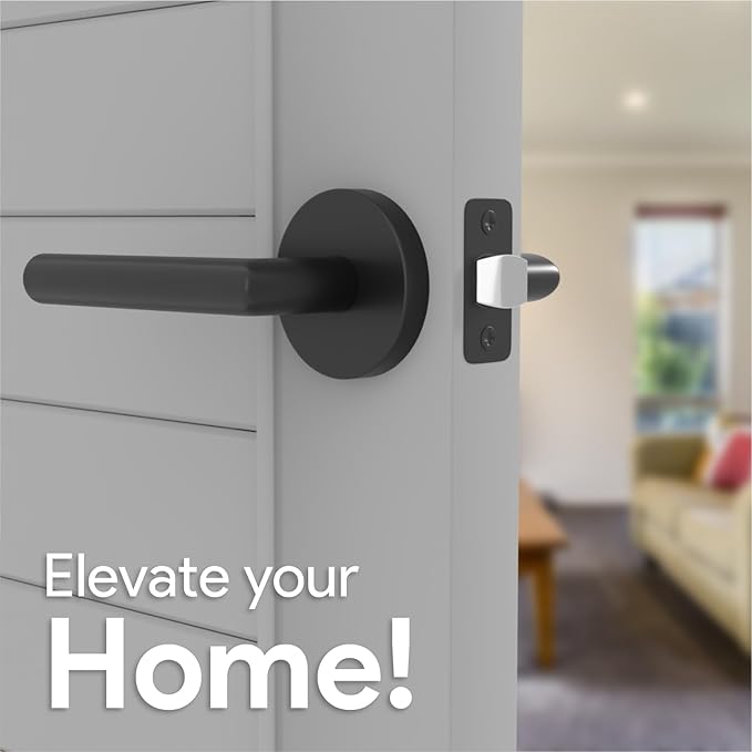 Mega Handles Ronn Passage Lever Door Handle Set for Hallway, Closet and Bathroom, Heavy Duty Door Levers, Fits All Standard Door Sizes, Screws Included - Matte Black (1 Pack)