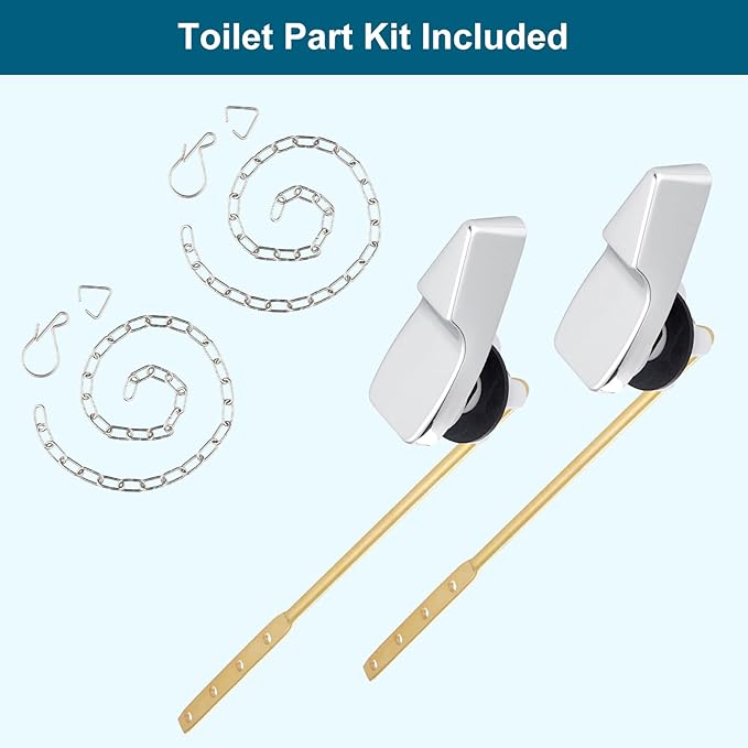 Hygie Rinse 2PACK Universal Metal Toilet Handle Replacement Kit Compatible with American Standard/Mansfield/Gerber Toilet, Front Mount Toilet Tank Flusher Lever with Flapper Chain, Chrome