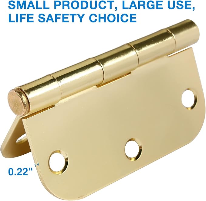 12 Pack Interior Door Hinges 3.5 inch X 3-1/2" 5/8 Radius, Polished Brass 3 ½" Gold Round Standard Hinge for Bedroom Doors DIY Assembly Bi-fold Table Hardware Home Accessories House Eseentials