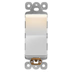 LIDER Decorator Switch with Lighted Paddle, UL Listed, Illuminated Paddle Switch, Matte Finish Rocker Switch, 1-Pole, 3-Wire, Residential/Commercial Grade, 15A 120-277VAC, White