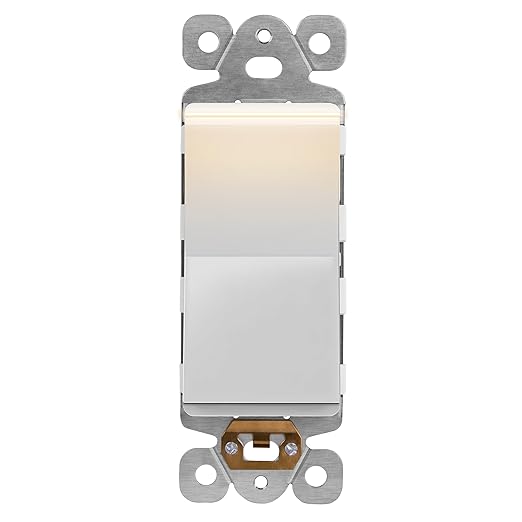 LIDER Decorator Switch with Lighted Paddle, UL Listed, Illuminated Paddle Switch, Matte Finish Rocker Switch, 1-Pole or 3-Way, 15A 120-277VAC, White
