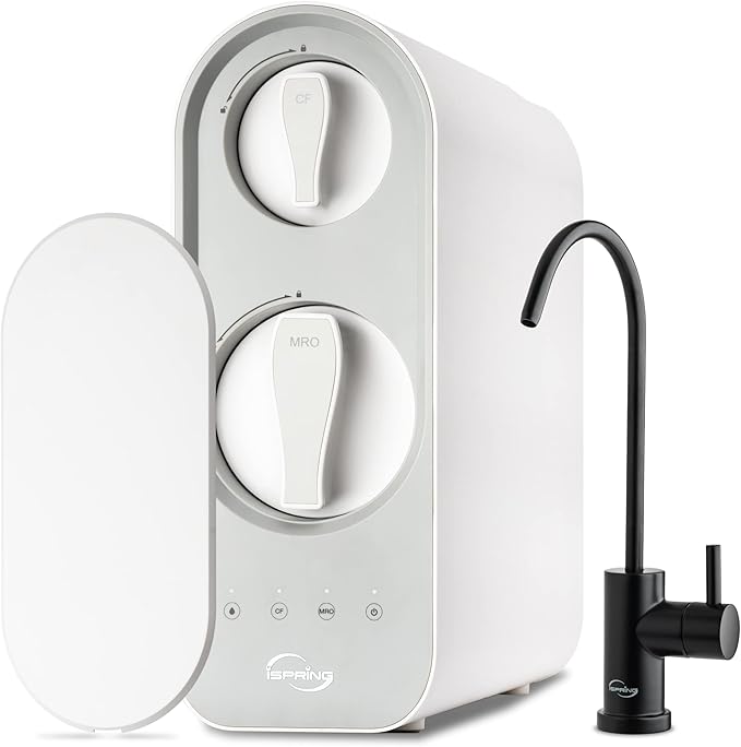 iSpring RO600ORB Tankless Reverse Osmosis System Under Sink, 600 GPD Fast Flow RO System, 2.5:1 Pure to Drain Ratio RO Water Filter System, Oil Rubbed Black Faucet, White