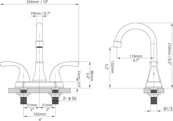 Bathroom Sink Faucet FRANSITON 4 Inch Faucet 2 Handle Bathroom Sink Faucets Lead-Free Matte Black Bath Sinks Faucets with Pop-up Drain Stopper and Supply Hoses