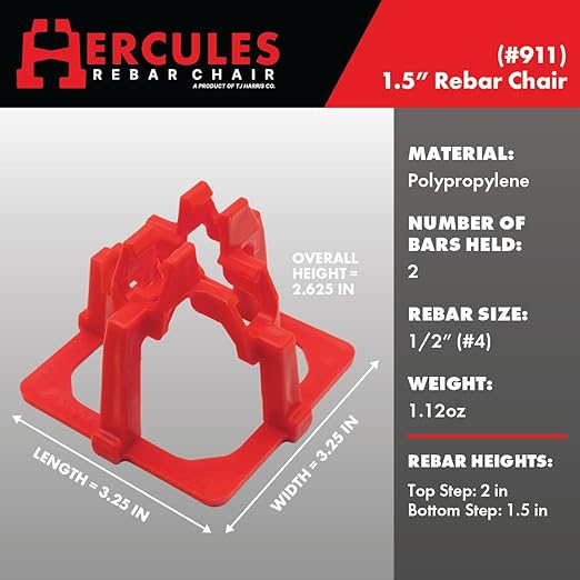 Hercules 1-1/2" Rebar Chair - (50 Count) Superior Strength & Quality Concrete Snap Rebar Chair For #4 Rebar