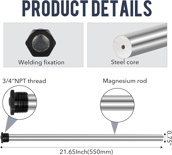 Anode Rod for hot Water Heater(2 Pack) Water Heater Anode Rod.21.65 Inch Long, Compatible with Rheem, A. O. Smith, Giant, Protect The Water Tanks from Corrosion – 3/4NPT Thread