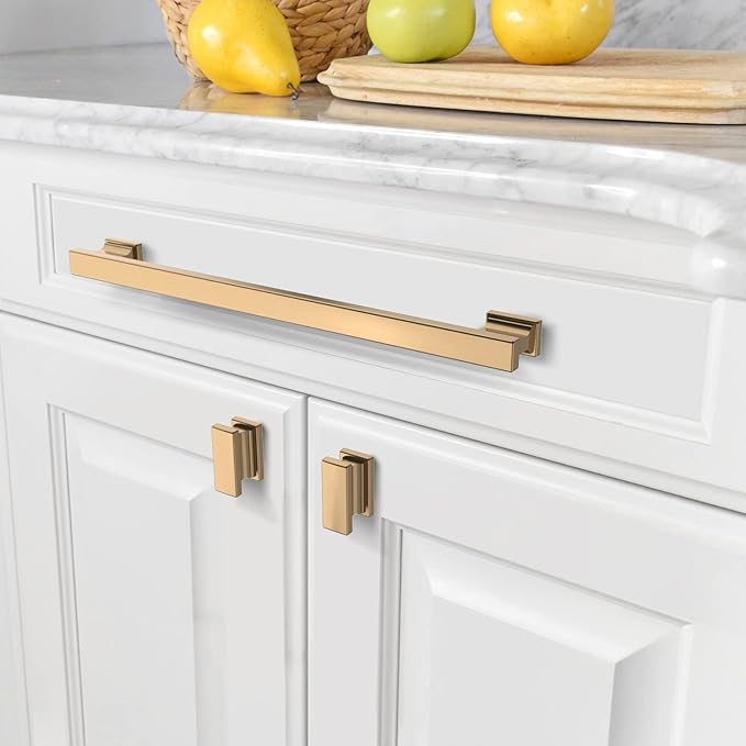 Asidrama 6 Pack 9 Inch(228mm) Hole Centers Champagne Bronze Kitchen Cabinet Handles, Brushed Brass Cabinet Pulls Kitchen Cabinet Hardware for Cupboard Gold Drawer Pulls