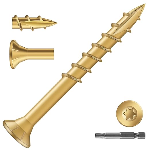 #8 x 1-5/8" Deck Screws (138Pcs) 1lb. Exterior Wood Screws. Carbon Steel, Tan, Flat Head, Rust Resistant epoxy Coated, with T25 Star Bit