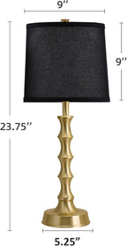 Set of 2 Gold Table Lamps, 24" Electroplated Gold Bamboo Base with White Linen Shade, Modern Nightstand Lamps for Bedroom, Living Room, Guest Room Decor