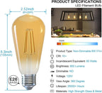 Jensense Edison LED Light Bulbs E26 Bulb 60 watt Equivalent Dimmable Light Bulbs 2300K Warm White (Amber Glass) Vintage 7W Edison Bulbs 110V 120V 800 Lumen CRI90, 4 Pack