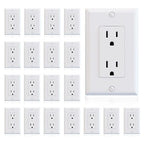 ELEGRP Glossy White Decorator Receptacle, 15A 125V Standard Electrical Wall Outlet, 2 Pole 3 Wire, Non-Tamper Resistant, NEMA 5-15R, Self-Grounding Residential Grade, w/Wall Plate, UL, 20 Pack