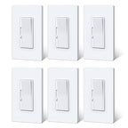 BESTTEN Super Slim Dimmer Light Switch, Quiet Rocker, Single Pole or 3 Way Dimmable Switch, Max 300W LED, CFL, 600W Incandescent, Screwless Wall Plate Included, ETL Listed, 6 Pack, White
