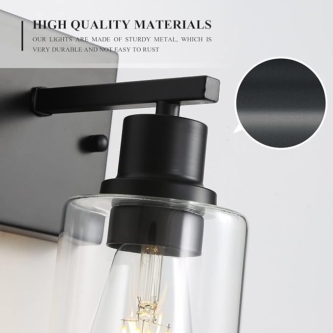 EMONG Single Lights Bathroom Light Fixtures, Matte Black Vanity Light with Glass Shade, Modern Wall Sconces Lighting for Bathroom,Mirror,Farmhouse,Hallway