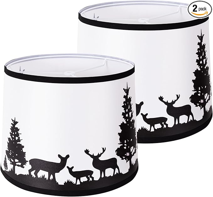 Lamp Shades Set of 2 - Drum Lampshades 11.4" x 12.9" x 9.8" Inches, Fabric Medium Replacement Lampshades for Table Lamp, Floor Lamp, Assembly Required, Spider,Linen