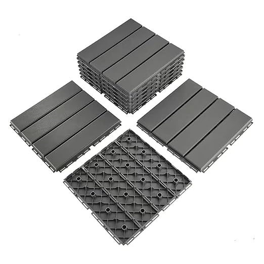 9 sq. ft Plastic Interlocking Deck Tiles, 9 Pack Patio Deck Tiles, 12"x12" Waterproof Outdoor Flooring All Weather Use, Patio Floor Decking for Porch Poolside Balcony Backyard, Grey