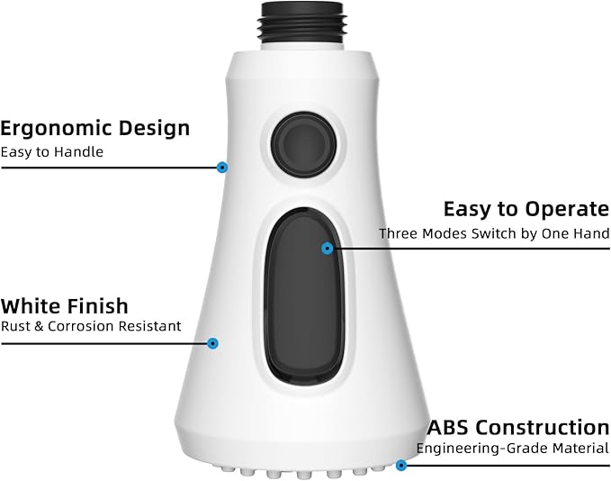 Hibbent Pull Down Spray Head for Kitchen Faucet, NSF/ANSI/CAN 61 & CUPC Certified 3-Function Spray Nozzle, 14 Adapters, Sink Faucet Head Replacement Compatible with Moen, Delta, Kohler, White