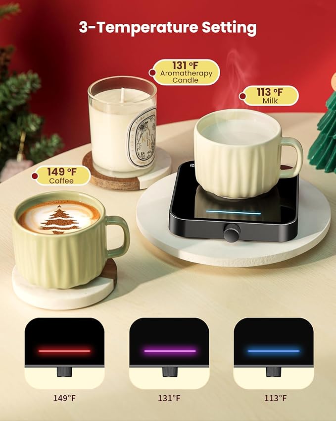 Maestri House Mug Warmer, Electric Coffee Cup Warmer for Desk with 3-Temp Settings,Auto Shut Off, Constant Temperature Heating for Beverage, Milk, Tea and Hot Chocolate at Home & Office (Black)