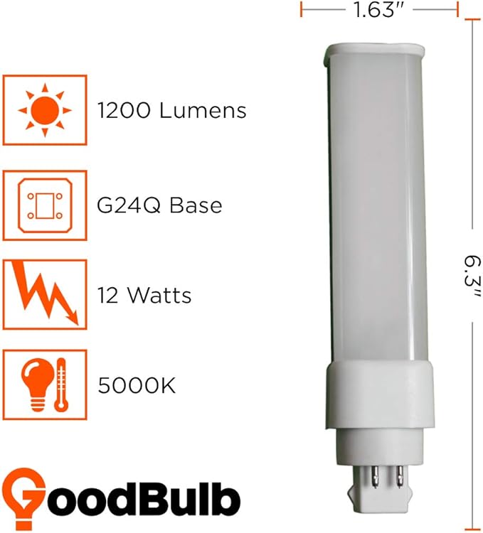 12 Watt Horizontal LED Plug-in Light Bulbs | Type A 4 Pin G24Q Base 5000K Daylight | High Output 1200 Lumens | Car Dealership Lighting | 10 Pack by GoodBulb