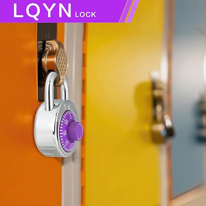 Combination Lock, LQYN Standard Dial Combination Lock, Pack of 100; Purple Turnplate, 2 in. Wide, Fixed Three Digital Combination, for School, Gym & Locker, Toolbox, Gate