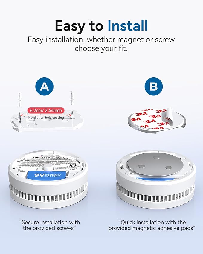 SITERWELL Smoke Detector, 10 Year Product Life Fire Alarm with Magnetic Fastening Kit, Smoke Alarm with Photoelectric Sensor and Low Battery Warning Function for House,UL217-10th Listed,GS509A,4 Packs