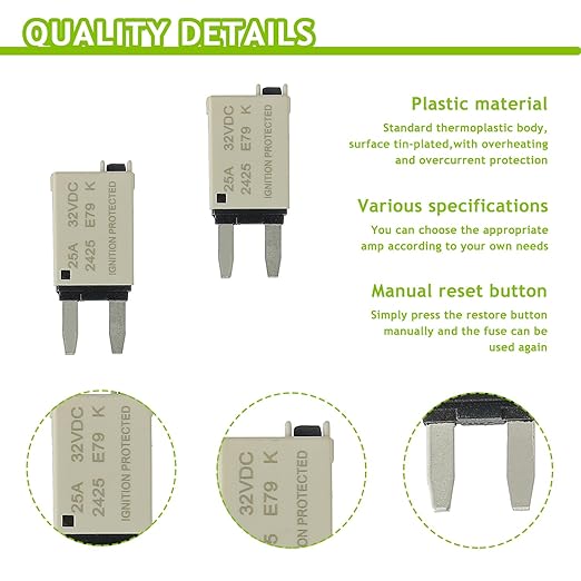 25A DC 12V-32V Manual Reset Circuit Breaker ATM Low Profile T1 Mini Blade Fuses Breakers for Car Trucks Marine Boat RV Solar and More,2 Pack