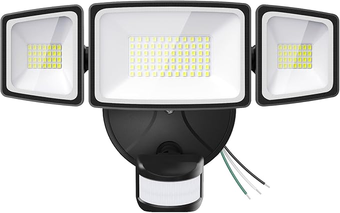 Onforu 65W LED Security Lights Motion Sensor Light Outdoor, 6500LM, 6500K, IP65 Waterproof, Flood Light Outdoor Motion Detector with Adjustable 3 Head, Hardwired Wall Light for Entryway, Yard, Garage