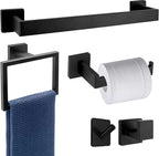 5-PCS 23.6inch Bathroom Hardware Set,Include 23.6" Towel Holder, Hand Towel Ring,Toilet Paper Holder,2pcs Robe Hook-Matte Black