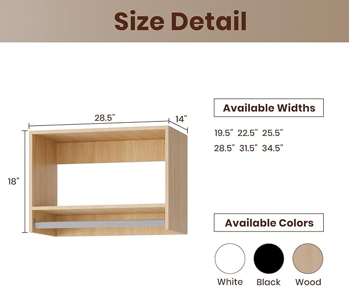 ROOMTEC 28.5" Tall Hanging Closet Unit, Modular Closet System with Hanging Rod, Wardrobe Organizer for Bedroom or Walk-in Closet, Wall Mounted, Customizable Clothes Storage Unit, Wood