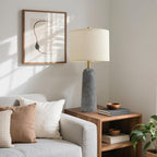 BOBOMOMO 27.25" Travertine Lamp Set of 2, Modern Lamps for Living Room with Linen Shades, Gray Resin Table Lamp with Natural Stone Look, Nightstand Lamp for Bedroom, Living Room, Entryway