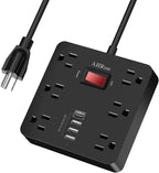 Power Strip, AHRISE Extension Cord with 6 AC Outlets and 4 USB Charging Ports(5V/3.4A,17W) for Smartphone Tablets Home, Office, Hotel, Cruise Ship, 5 Feet Long Cord, ETL Listed -Black